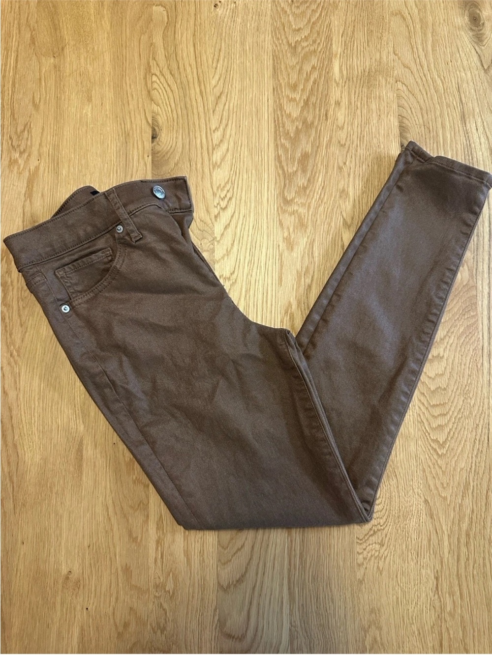 Express Women’s Coated Brown Jean Ankle High Rise Skinny 0R 26” Inseam
